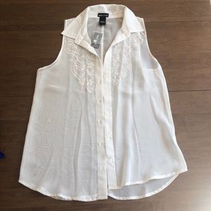 Wet Seal Chiffon Ivory Button Down Top